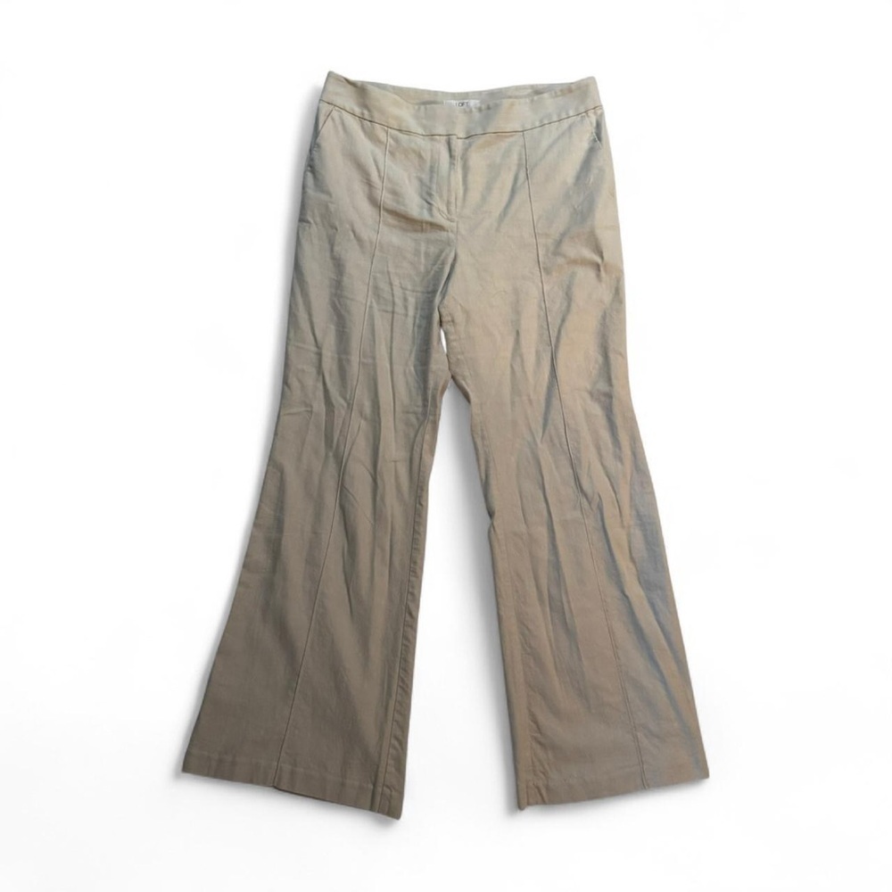 LOFT Cream High Waisted Straight Leg Trouser Pants, Linen Blend, Women’s 14